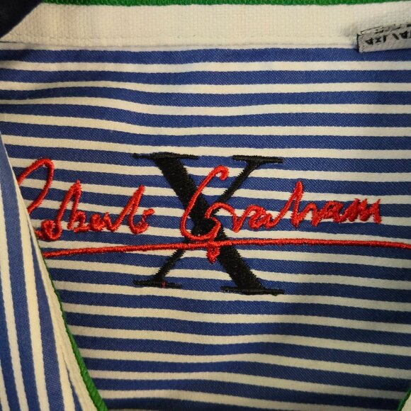 Robert Graham 100% Cotton Blue Striped Plaid Trim Button Down Shirt Size 4XL - Picture 7 of 9